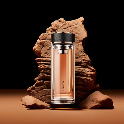 雷德夫（LEIDFOR）【动物图案】系列 双层玻璃杯男士茶杯个人 杯子 隔热大容量水杯 玫瑰金简约款