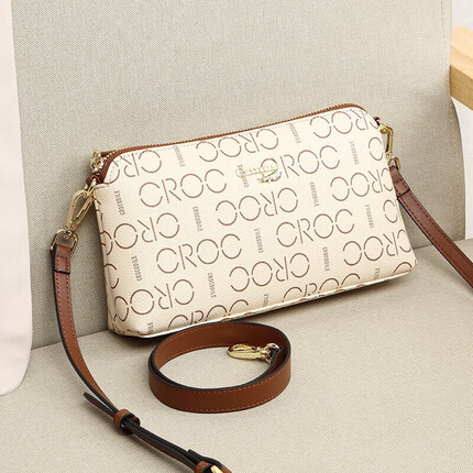 鳄鱼恤老花字母面料简约斜挎小包休闲腋下包单肩女包包CB1XV1508米/啡送女友