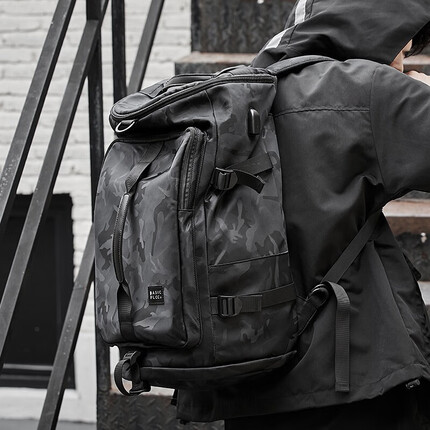 轻骑者 旅行包男士背包大容量双肩包多功能两用户外登山包旅行手提袋斜挎包干湿分离运动包健身包 5187迷彩黑