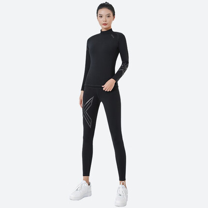 Olynsha冬季跑步套装男女加厚速干加绒健身瑜伽服晨跑高弹篮球紧身裤套装 女士黑标套装加绒 L