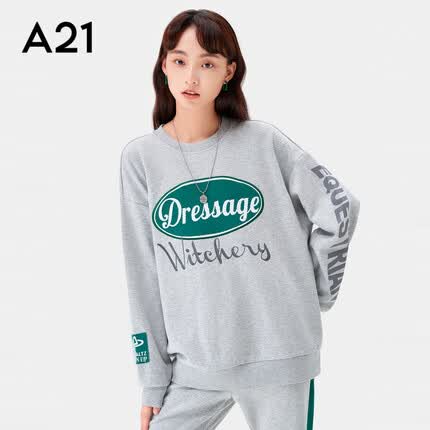 A21秋季宽松运动卫衣女减龄美式复古高级感休闲圆领长袖女 花灰 M