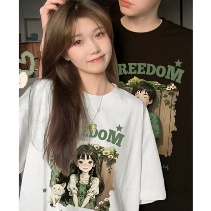 MDlila短袖t恤男纯棉情侣装夏季一男一女圆领短袖ins潮流小众男装衣服