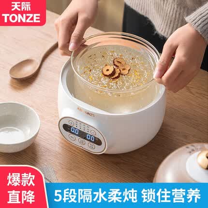 天际(TONZE) 天际玻璃隔水炖电炖盅燕窝专用花胶鱼胶电炖锅迷你胆一人份小型迷你家用煮粥全自动10pwg 1L 白色