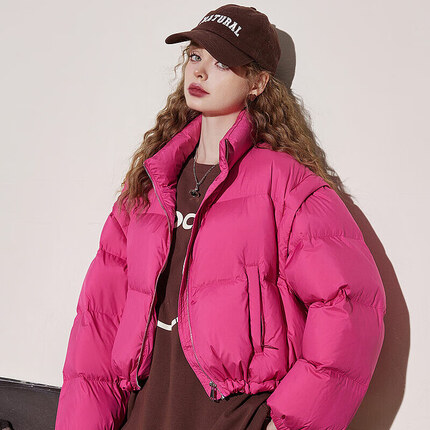 妖精的口袋短款加厚羽绒服女2023冬季新款小个子防风保暖面包服 亮玫红色 S