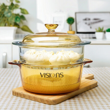 康宁（VISIONS） 2.25L玻璃汤锅和玻璃蒸格锅具套装 蒸锅炖锅煮锅 VS22+20cm蒸格