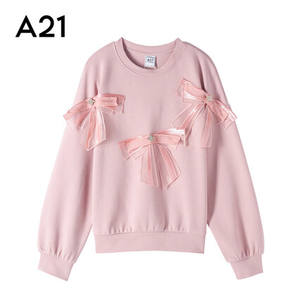 A21秋季新款女装设计感蝴蝶结卫衣衫女圆领高级感少女长袖上衣 胭脂红 S