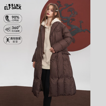 妖精的口袋美拉德长款羽绒服女2023冬季新款保暖防风收腰羽绒外套 冬日红棕色 L
