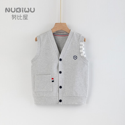 努比屋 儿童马甲春秋装男童学院风保暖外穿休闲坎肩 麻灰 130cm身高116-125cm体重25Kg以下