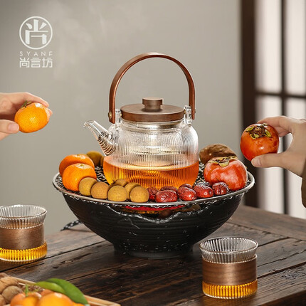 尚言坊严选围炉煮茶一套烤茶烤红薯日式电陶炉室内家用茶壶煮茶器 01-森屿炉+月笼壶
