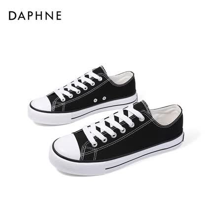 达芙妮（DAPHNE）帆布鞋女新款情侣款透气小白鞋ins潮百搭高帮休闲板鞋子女 黑色【3021101746】 42