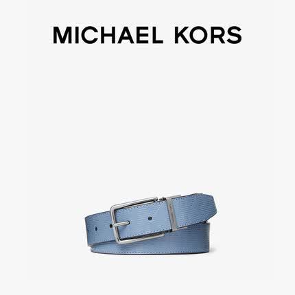MICHAEL KORS迈克高仕 男士皮质方扣 Logo 压纹皮带腰带 牛仔蓝 411 NS