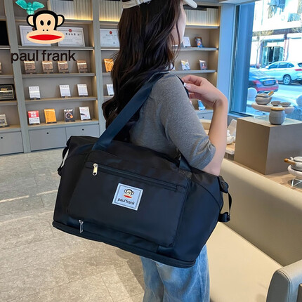 大嘴猴（Paul Frank）大嘴猴可折叠旅行包女短途手提超大容量健身包待产收纳出差行李袋 黑色