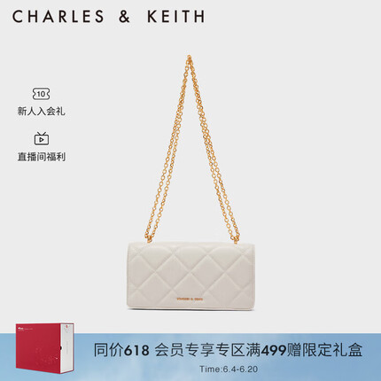 CHARLES&KEITH早春CK6-10680924包包女包油画菱格钱包 Cream奶白色 XS