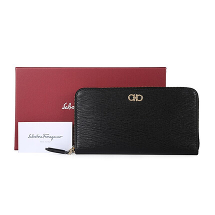 菲拉格慕（Salvatore Ferragamo）男士牛皮褶皱长款钱包钱夹礼盒装送男友 66A070 0686020 黑色