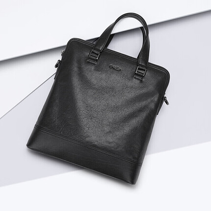 金利来（Goldlion) 公文包头层牛皮商务手提包时尚单肩斜挎包竖款大容量休闲男包 黑 FA183054-211 生日礼物送爸爸老公男友