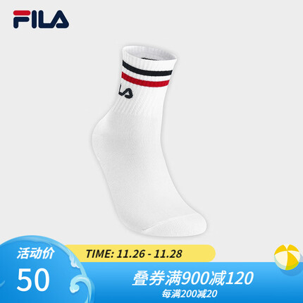 斐乐(FILA)官方男袜中腰袜2023秋新款简约运动袜休闲袜舒适中筒袜 标准白-WT XS