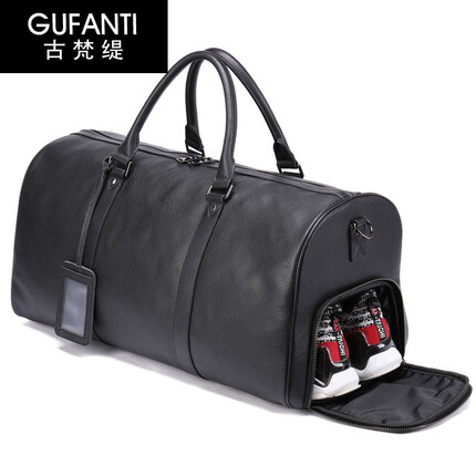 古梵缇旅行包男 大容量头层牛皮男士行李包带独立鞋仓手提旅游包gftx-6B 黑色 GUFANTI