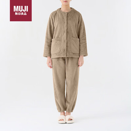 无印良品(MUJI)女式 暖柔 家居睡衣套装 家居服 灰棕色 S~M