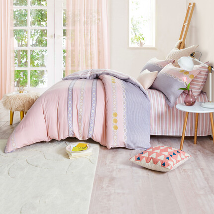 博洋家纺 全棉四件套纯棉床品套件双人加大被套床单1.8米床上用品 粉色物语 1.8床