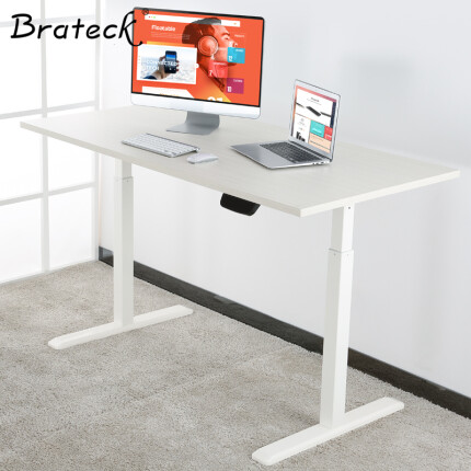 Brateck站立办公电动升降电脑桌 人体工学儿童学习桌现代简约 家用写字书桌 笔记本显示器工作台 K42加宽/白