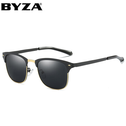 百飒(BYZA)偏光太阳镜男女款 复古墨镜 驾驶镜夜视镜户外司机开车钓鱼太阳眼镜可配近视 黑框-黑灰片