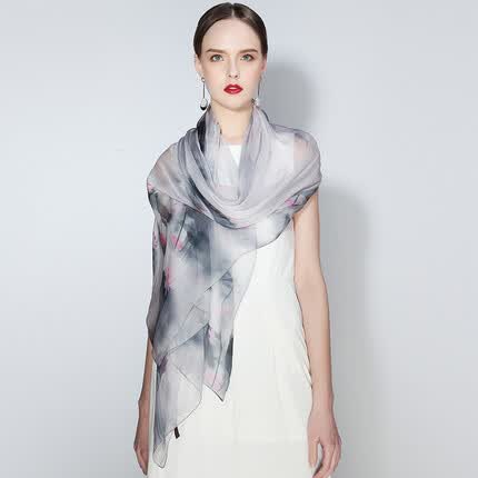 上海故事（STORY Of SHANGHAI）真丝丝巾女春夏季丝巾桑蚕丝绸纱巾围巾生日礼物 素雅荷花