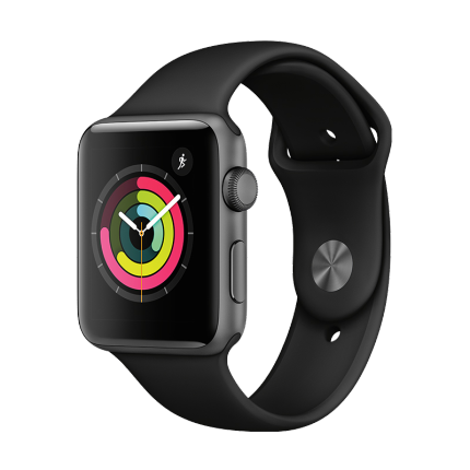 Apple Watch Series 3苹果智能手表（GPS款 42毫米 深空灰色铝金属表壳 黑色运动型表带 MTF32CH/A）