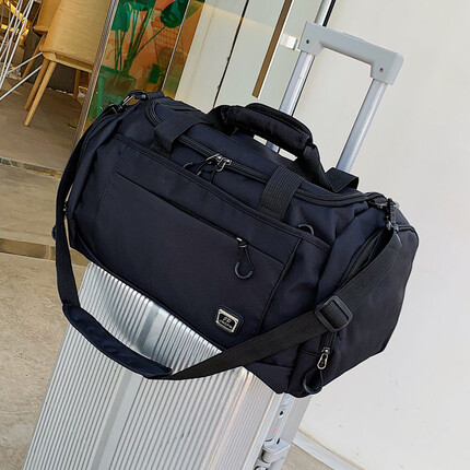 卡蜜卡单肩出差包男手提旅行包牛津布短途行李包女旅游包行李袋大容量运动健身包鞋位登机包防水衣服包旅游袋 黑色