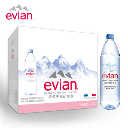 法国原装进口 依云（evian）天然矿泉水 1.25L *12瓶 整箱