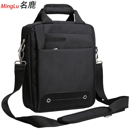 名鹿男士单肩包斜挎出差商务多层多功能竖款手提A4文件公文防泼水休闲 黑色大号（正面有LOGO）