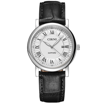 西亚尼情侣手表一对表石英男士手表防水简约单历学生时尚腕表 银壳白面皮带女款 CIRNI