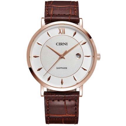 西亚尼手表男士石英表品牌休闲韩版简约时尚情侣表新款学生手表女防水 金白男款 CIRNI