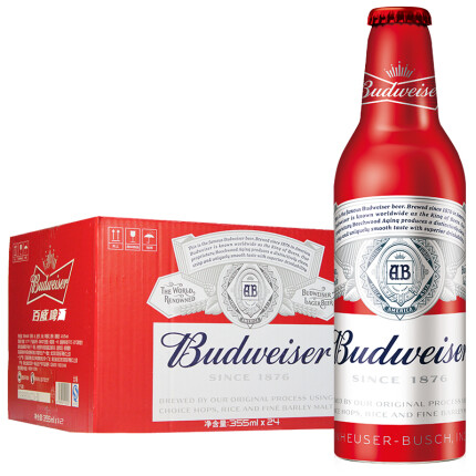 百威（Budweiser）啤酒 铝瓶装 小瓶 355ml*24瓶 玲珑红铝罐