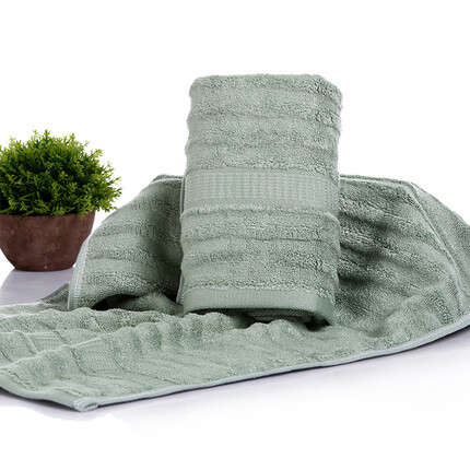 沐凡毛巾 竹纤维柔软吸水毛巾 加大加厚男女情侣家用洗澡洗脸面巾 波浪-深绿（毛巾） 34*75cm