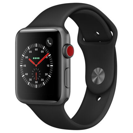 Apple Watch Series 3智能手表（GPS+蜂窝网络款 42毫米 深空灰色铝金属表壳 黑色运动型表带 MQQT2CH/A）