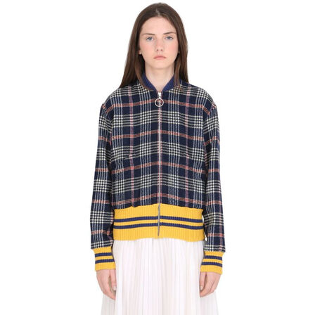 古驰(Gucci)女装 刺绣贴片格纹羊毛短夹克 蓝色