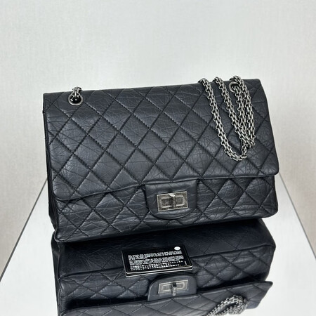 【二手95新】香奈儿(chanel)2.55大号 黑银单肩包 黑色