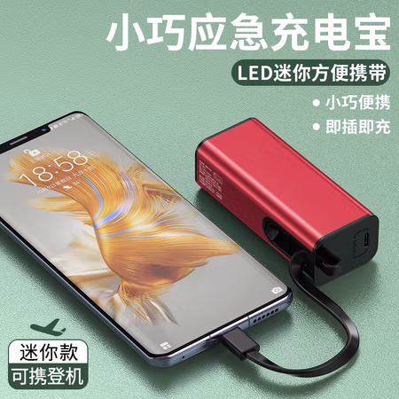 纽曼自带线充电宝胶囊迷你小巧便携式超薄适用于苹果华为小米应急口袋口红手机背夹移动电源大容量快充