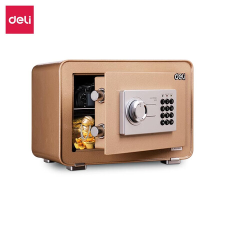得力deli4082保险柜全钢防盗保管柜办公家用密码保险保管箱高25cm