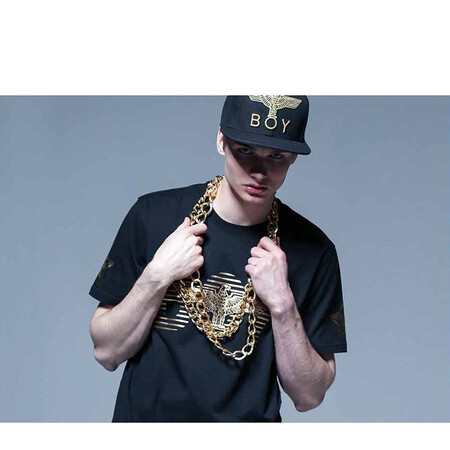 boylondon韩国潮牌t恤大字母标时尚短袖t恤 黑色金标 m