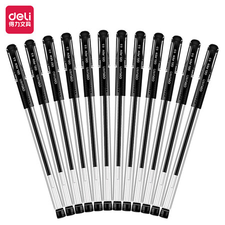 得力(deli)0.5mm经典办公子弹头中性笔 水笔签字笔黑色12支/盒6600es