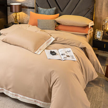 富安娜纯棉磨毛四件套全棉120支加厚款秋冬简约被套4件套床上用品