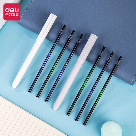 得力a5109航天少年联名3盒装035mm全针管拔帽中性笔笔芯签字笔水笔替