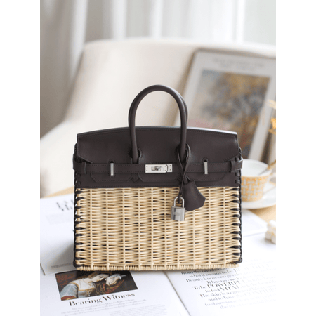 【二手99新】爱马仕草编/马鞍皮马鞍红birkin picnic 25,手提包zpn 2