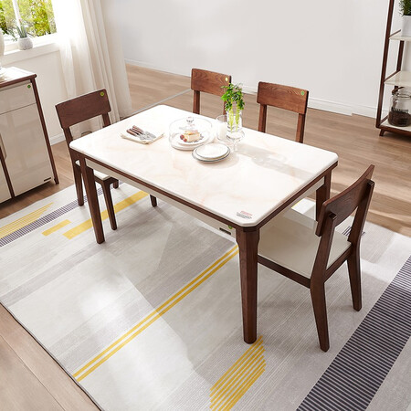 全友家居餐桌椅组合大理石材水曲柳实木框架家用长方形餐桌123617