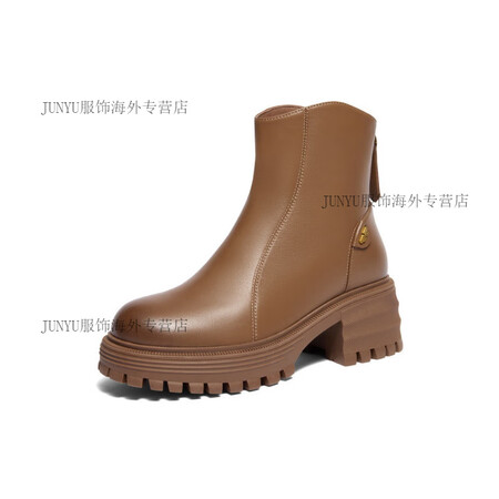 百丽（Belle）厚底粗跟时装靴加绒保暖瘦瘦靴女靴羊皮短靴子...