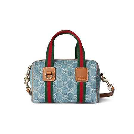 古驰（GUCCI）男女同款经典老花双G丹宁布迷你波士顿包手提...