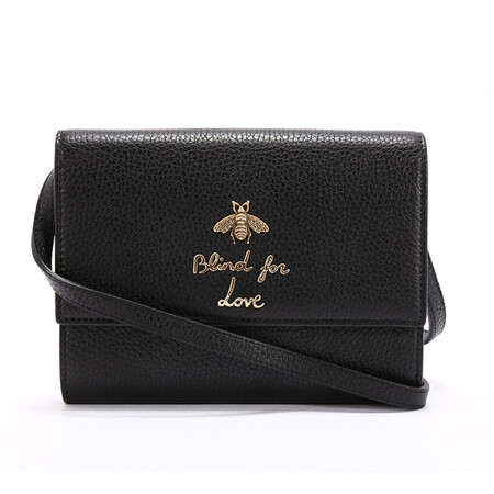 【二手95新】古驰(gucci)女包 黑色皮质金属蜜蜂装饰斜挎包498097.