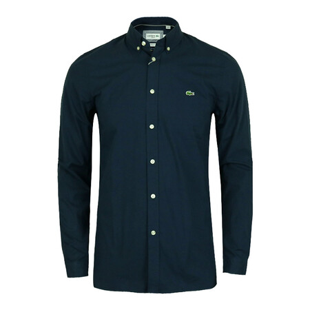 全球购 lacoste法国鳄鱼男装衬衫奢侈品长袖修身衬衣 深蓝色 42/l