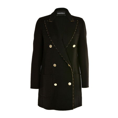 armani阿玛尼女装 女士时尚纯色斜襟系扣金丝边羊毛大衣外套 1nl37t